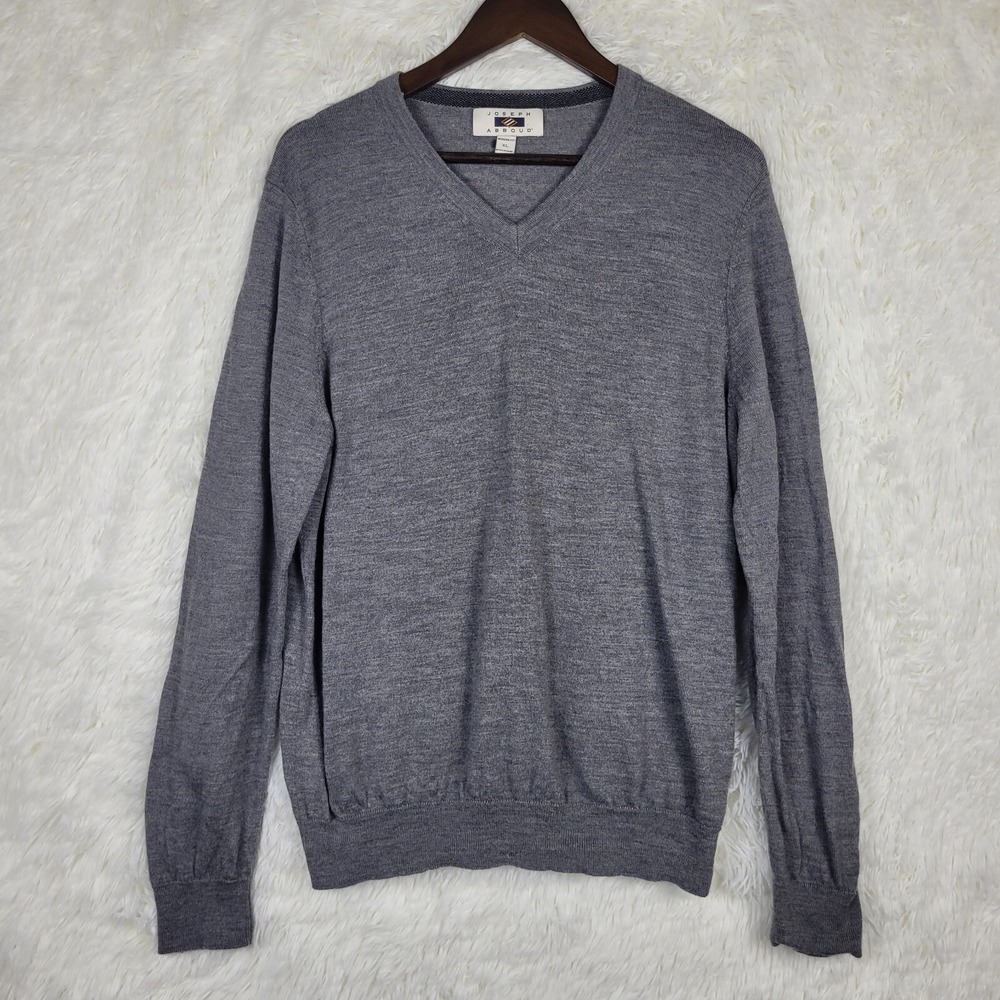 Joseph Abboud Mens XL‎ Gray 100% Merino Wool V-Neck Sweater Modern Fit Preppy